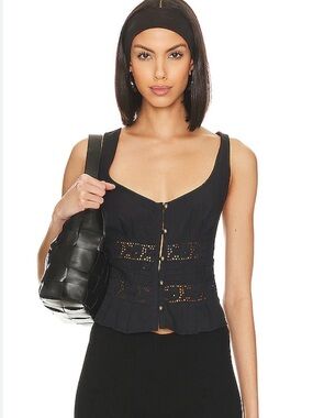 Free People Kianna Lace Tank, L, Black